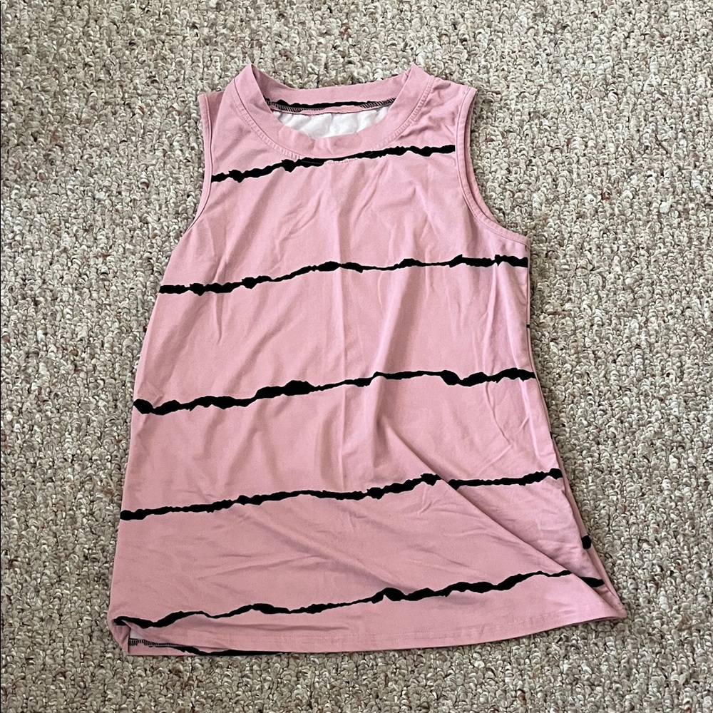 SHEIN Pink Tank Top with Black Stripes